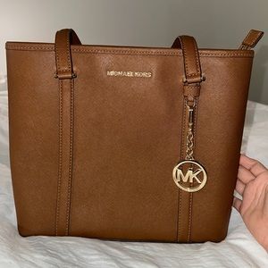 Michael Kors Saffiano Leather Tote/Shoulder Purse — Color: Brown